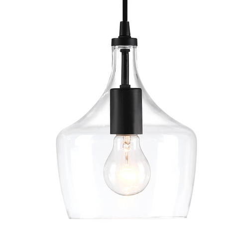 Pendant Light, Modern Pendant Lighting Over Kitchen Island Sink, Adjustable Ceiling Hanging Light Fixtures with Glass Shade, E26 Base Lamp for Farmhouse or Industrial Dining Room Living Room, Black