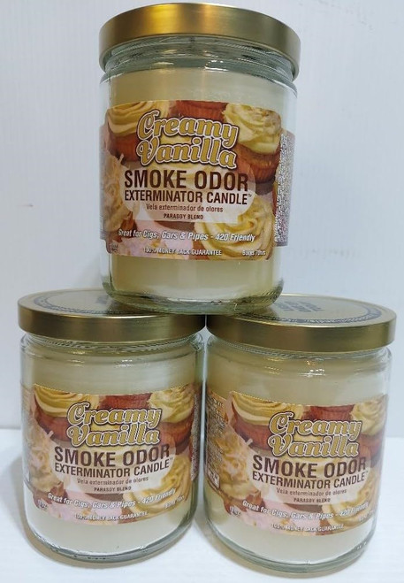Smoke Odor Exterminator 13 oz Jar Candles Creamy Vanilla, (3)