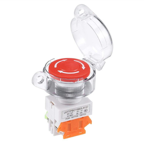 FEHAUK 22mm Mushroom Latching Emergency Stop Push Button Switch Red with Waterproof Cover 1NO 1NC (Color : Button Waterproof)