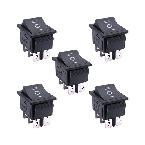 IOTUP 5Pcs AC 250V/16A,125V/20A Black ON/Off/ON DPDT 6 Pin 3 Position Boat Rocker Switches Car Auto Boat Rocker Toggle Switch Snap