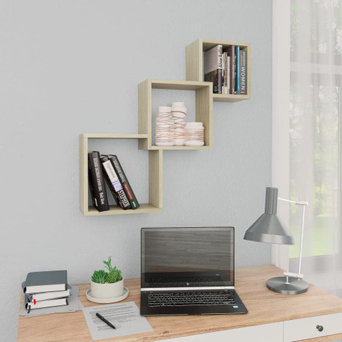 Floating Shel,Hanging Wall Shelves Decoration,Perfect Trophy Display, Photo Frames,Cube Wall Shelves Sonoma Oak 33.3"x5.9"x10.6" Chipboard
