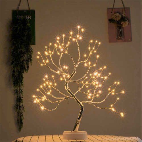 Mycznsyard LED Fairy Tree Light Silver Branch Artificial Bonsai Tree Light 20 Inches Battery/USB Operated 8 Lighting Modes 6 Hrs Timer for Party Wedding Holiday Christmas Decoration (Warm White)