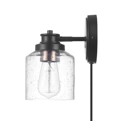 Globe Electric 65930 1-Light Plug-in or Hardwire Wall Sconce, Matte Black, Seeded Glass Shade, in-Line On/Off Rocker Switch, 6ft Black Braided Fabric Designer Cord Globe Electric 65930 1-Light Plug-in or Hardwire Wall Sconce, Matte Black, Seeded Glass Shade, in-Line On/Off Rocker Switch, 6ft Black Braided Fabric Designer Cord