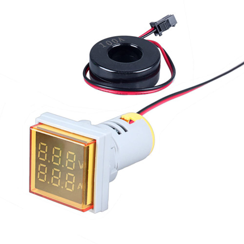 DMWD Amp Voltage Meter, 22mm Square Dual Display Panel Voltmeter Ammeter AC 0-100A 60-500V Meter Indicator LED Display Voltmeter, Voltage Tester Current Detector(Yellow)