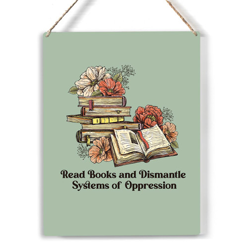 Read Books Wood Sign Floral Books Wooden Signs Rustic Hanging Plaque Home Wall Art "8 x 10", Perfect Book Lover Sign Wall Decor for Home