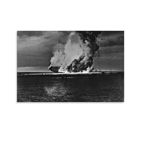 Vintage War Poster Led Zeppelin Explosion - Hindenburg Disaster - 1937 Poster Home Decor Canvas Painting Posters And Prints Wall Art Pictures for Living Room Bedroom Decor 12x18inch(30x45cm) Unframe-