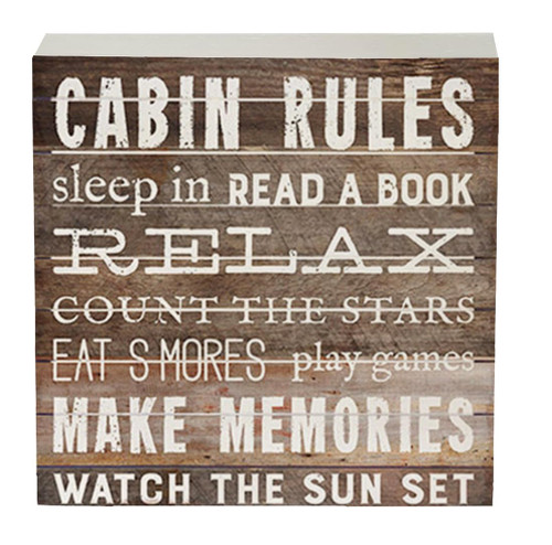 Knibeo Rustic Cabin Rules Wood Box Sign Decor,Gifts for Cabin Owners,Housewarming Gifts,Funny Cabin Themed Wooden Block Plaque Box Sign For Home Lake Cabin Wall Desk Shelf Decorations