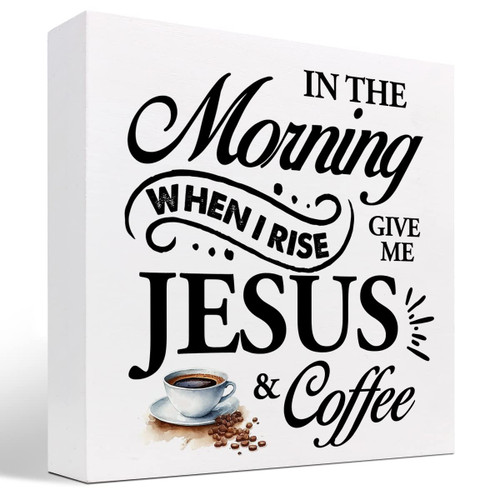 z-crange In The Morning When I Rise Give Me Jesus and Coffee Wood Box Sign Decor Desk Sign,Coffee Christian Wooden Box Block Sign for Home Kitchen Office Coffee Bar Shelf Table Decor Decorations