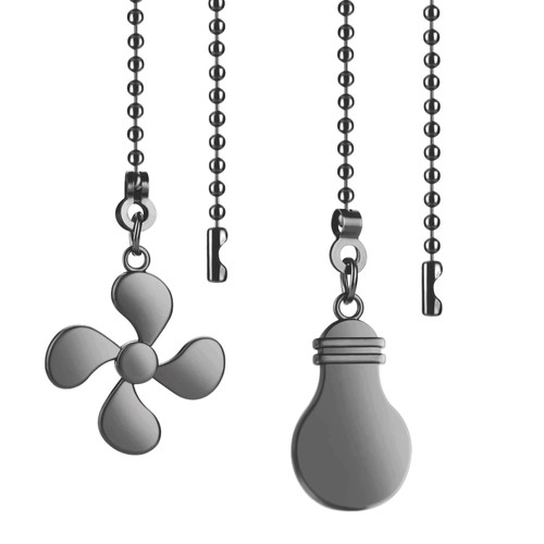 ASTER 2 Pieces Ceiling Fan Pull Chain 13 Inch Ceiling Fan Pull Chain Extender Ornament with Fan and Light Bulb Chain Connector for Ceiling Fan Pull Chain Extension Decoration(Black)