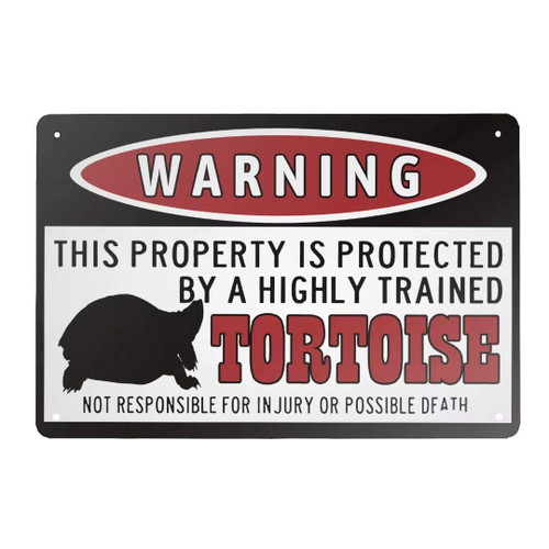 ZMKDLL Metal Tin Sign Warning This Property is Protected by A Highly Trained Tortoise Vintage Retro Sign Poster Bar Style Novelty Wall Art 7.8 x 11.8 Inch