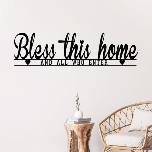 Bless This Home Wall Decor Black Metal Signs for Home Decor Wall Wrought Iron Wall Decor Metal Wall Art Cut Out Plaque Decorations for Farmhouse Living Room Kitchen Dining Room Bedroom -16.5"X4.4"