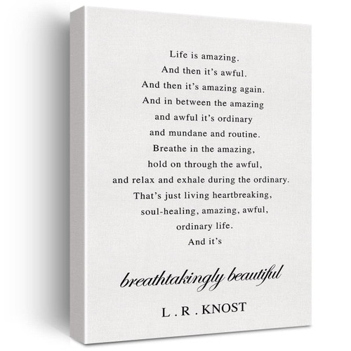 Positive Wall Art Canvas Print Life is Amazing Poster Inspirational Sign Framed Artwork Motivational Painting for Home Wall & Tabletop Decor