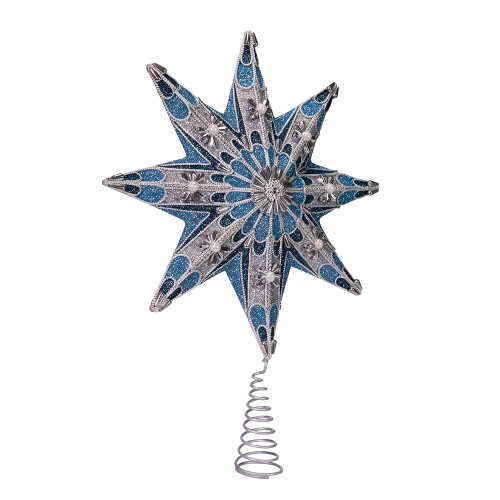 Kurt Adler 16-Inch 8-Point Blue and Silver Star Treetop