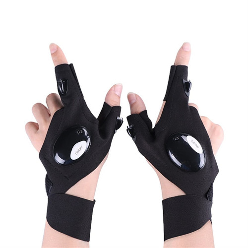 NUOPAIPLUS LED Flashlight Gloves, Adjustable Night Lighting Work Fishing Gloves LED Flashlight Gloves Outdoor Gear Cycling Waterproof Durable Fingerless Gloves (Color : L1+R1)