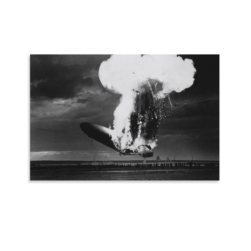 Vintage Black And White War Poster Hindenburg Disaster - Led Zeppelin Explosion Photo Poster Home De Canvas Painting Wall Art Poster for Bedroom Living Room Decor 12x18inch(30x45cm) Unframe-style