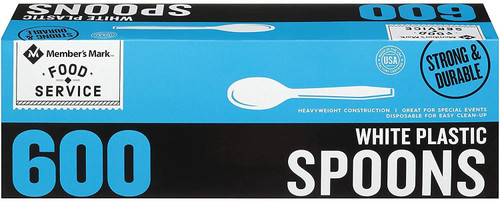Concord Import Member S Mark White Plastic Spoons (600 Ct.) Wholesale, Cheap, Discount, Bulk (1 - Pack), 900240