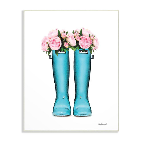 Stupell Industries Cyan Boots Pink Flowers Watercolor Wall Plaque, 10 x 15, Multi-Color