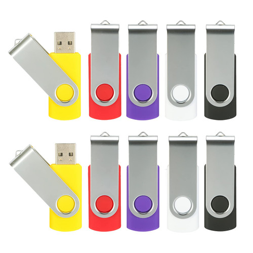 4GB USB Flash Drive 10 Pack, USB 2.0 Thumb Drive Jump Drive Bulk Memory Sticks Zip Drives Swivel Keychain Design, Mixed Colors, Pen Drive for File Backup and Transfer