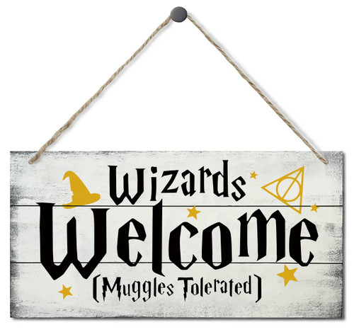 Wizards Welcome Decor Sign, Printed Wood Wall Art Sign, Funny Home Signs Decor, Hanging Wood Sign Home Decorative, Rustic Farmhouse Welcome Wood Sign Decor Wall Art 12x6 in