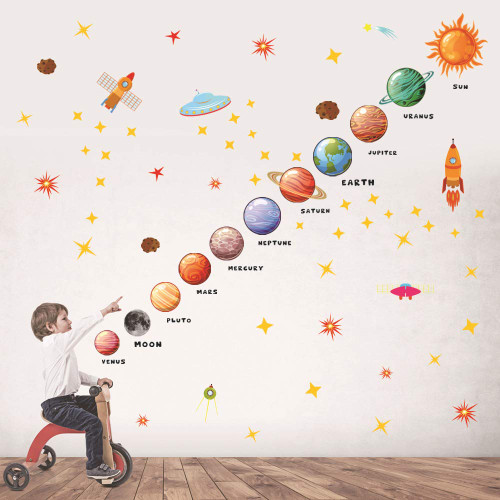 Solar System Outer Space Wall Stickers Planets in The Space Universe Peel and Stick Removable Wall Stickers for Kids Nursery Bedroom Living Room Playroom ?36"x18"?