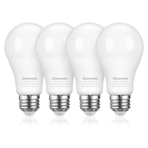 DEWENWILS Dusk to Dawn Light Bulbs, A19 Sensor LED Light Bulb, Auto On/Off, 9W (60W Equivalent) 800LM Dusk to Dawn Outdoor Lighting, 5000K Daylight, E26 Base, UL Listed, 4-Pack