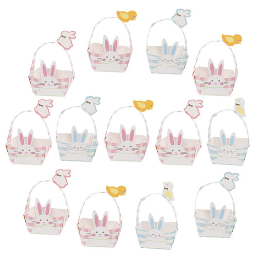 BESTOYARD 12pcs Easter Basket Candy Gift Basket for Canvas Basket Easter Gifts Carry Bucket Easter Egg Basket Easter Bunny Candy Basket Paper Bunny Handheld Wrapping Baskets Rabbit