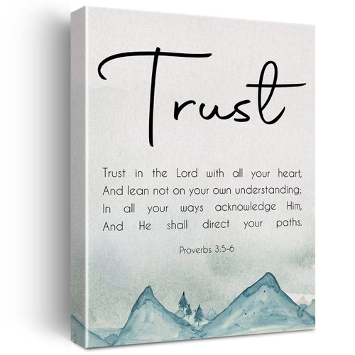 Proverbs 3:5-6 Trust in the Lord Bible Verse Quote Canvas Wall Art Inspirational Watercolor Decor Scripture Poster Picture Artwork 11.5"x15", Christian Gift for Home Office Decor (Wooden Framed)