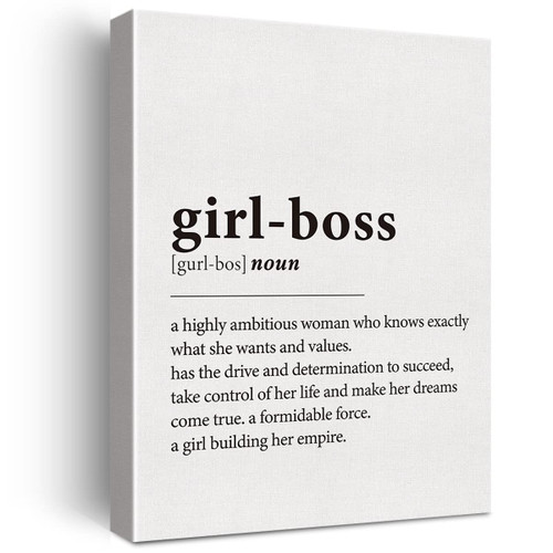 GTGIC Girl Boss Definition Canvas Wall Art Motivational Girl Boss Gift Print Poster Decor Office Decoration Ready to Hang 12x15 Framed