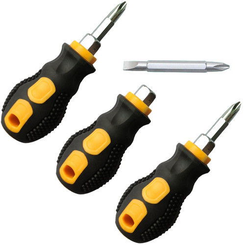 PANSHIYON Stubby Screwdriver,3PCS 2 in 1 Short Magnetic Screwdriver With Phillips Head and Flat Head, Small Pocket Screwdriver for DIY Repairing