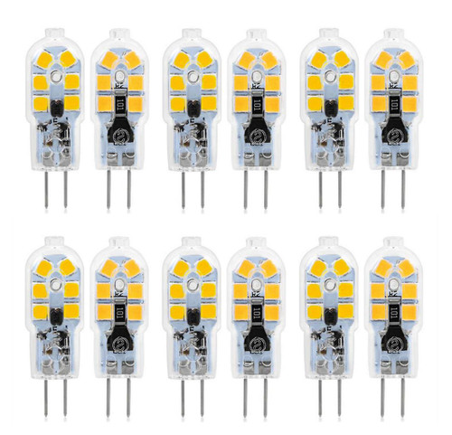G4 LED 1.5W Bulbs G4 Bi-Pin Base 1.5Watt(Equivalent to 20W Halogen Bulb Replacement)12V 3000K 12V JC T3 G4 Bi Pin Bulb for Landscape Ceiling Under Counter Puck Lighting,12 Pack (Warm White)