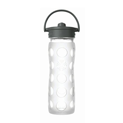 Lifefactory 16-Ounce BPA-Free Glass Water Bottle with Straw Cap and Silicone Sleeve, Transparent