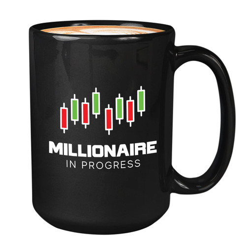 Bubble Hugs Stock Trader Coffee Mug 15oz Black - Millionaire in Progress - Trading Inspirational Day Trader Stock Market Brokers Market Digital Currency