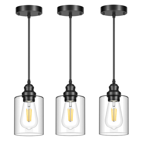 Licperron 3 Pack Hanging Pendant Lighting Fixtures, Adjustable Black Hanging Ceiling Lamp with Clear Glass Shade, Modern Pendant Light for Kitchen Island, Dining Room, Bedroom, Hallway Licperron 3 Pack Hanging Pendant Lighting Fixtures, Adjustable Black Hanging Ceiling Lamp with Clear Glass Shade, Modern Pendant Light for Kitchen Island, Dining Room, Bedroom, Hallway