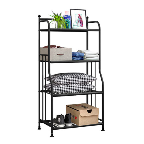 Forthcan Shelving Unit Bakers Rack Metal Storage Shelves Laundry Shelf Organizer Standing Shelf Units for Laundry Kitchen Bathroom Pantry Closet Indoor and Outdoor (4 Tier, Black)