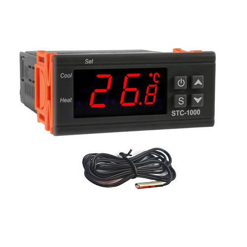SIPYTOPF STC-1000 Digital Temperature Controller,AC 10A 110V-220V Digital LED Temperature Controller Heating Cooling Centigrade Thermostat 2 Relays Output with NTC Sensor Probe (1 Pack)