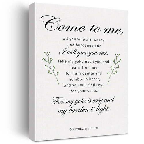 Christian Canvas Wall Art Matthew 11:28 Come Unto Me Canvas Print Positive Painting Religious Home Wall Decor Framed Nursery Gift 12x15 Inch