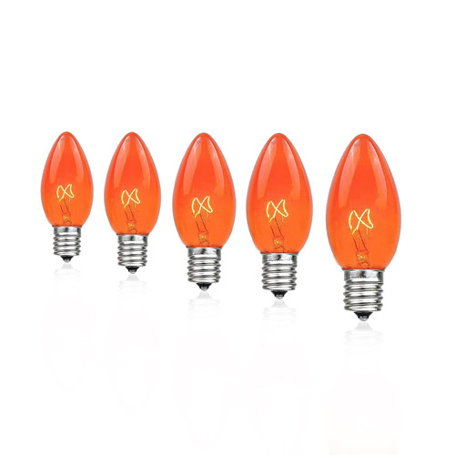 CHYSUPER C7 Halloween Replacement Bulbs, Orange Night Light Bulbs, 5W Incandescent E12 Candelabra Base, Warm White for Christmas Wedding Patio Outdoor String Lights Decor, 25 Pack CHYSUPER C7 Halloween Replacement Bulbs, Orange Night Light Bulbs, 5W Incandescent E12 Candelabra Base, Warm White for Christmas Wedding Patio Outdoor String Lights Decor, 25 Pack