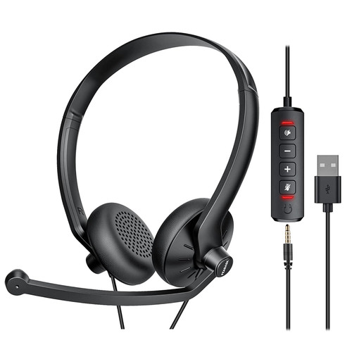 FEABASK USB Headset with Microphone for PC Laptop - Wired Computer Headphones with Noise Cancelling Microphone for Home Office Online Class Skype Zoom Meetings Conference Calls,in Line Mute Controls