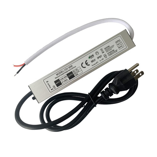 LED Driver 12V 30 Watts Waterproof IP67 Small LED Power Supply Transformer AC 85V-265V to DC 12V 2.5A Low Voltage Output with 3-Prong Plug for LED Strip, Outdoor Light and Computer Project