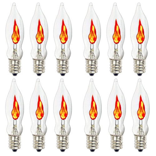 Flicker Flame Light Bulbs, Flickering Light Bulbs Replacement, Crystal Clear Flame Tip Candelabra Bulb Dances with a Flickering Orange Glow, Flickering Candelabra Light Bulbs for C7/E12 Base, 12 Pack