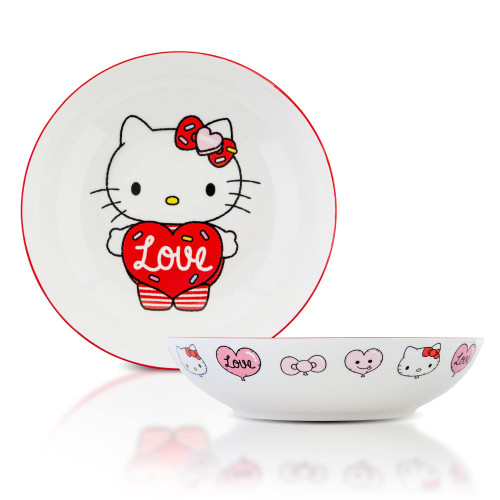 Sanrio Hello Kitty "Love" 9-Inch Ceramic Coupe Large Dinner Bowl For Serving Pasta, Salad, Cereal
