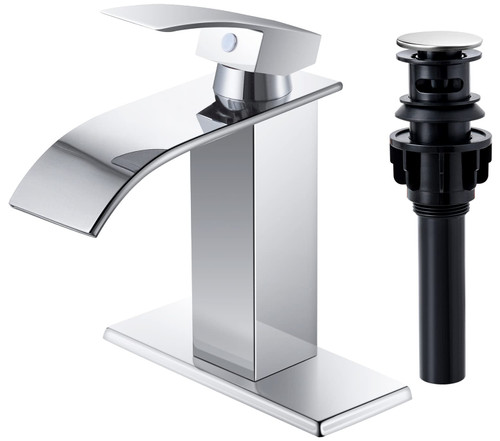 Qomolangma Waterfall Bathroom Faucet, Chrome Modern Single Handle Bathroom Faucets for 1 or 3 Hole Bathroom Sink Faucet Mixer Tap Washbasin Faucet with Deck, Pop-up Drain and Supply Hoses