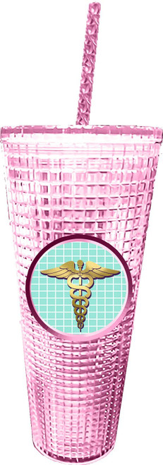 Spoontiques - Diamond Tumbler - Textured Cup with Straw - Double Wall Insulated and BPA Free - 20 oz - Nurse