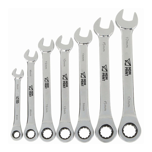MDMprint Metric Ratcheting Combination Wrench Set, 7 Piece