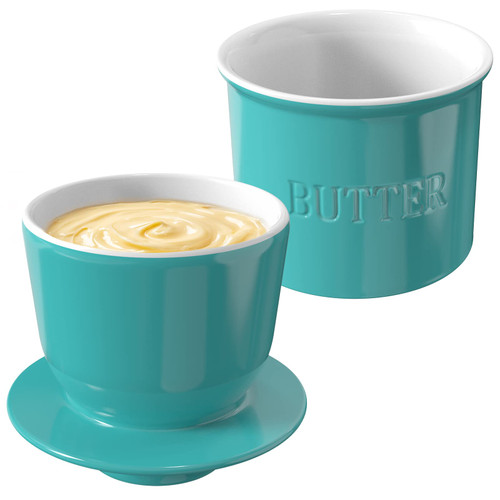 French Butter Crock, Vidalenta Butter Dish with Lid for Countertop, Ceramic Butter Dish Keeper for Spreadable Butter, Butter Container Butter Keeper to Leave On Counter Housewarming Gift, Sky Blue