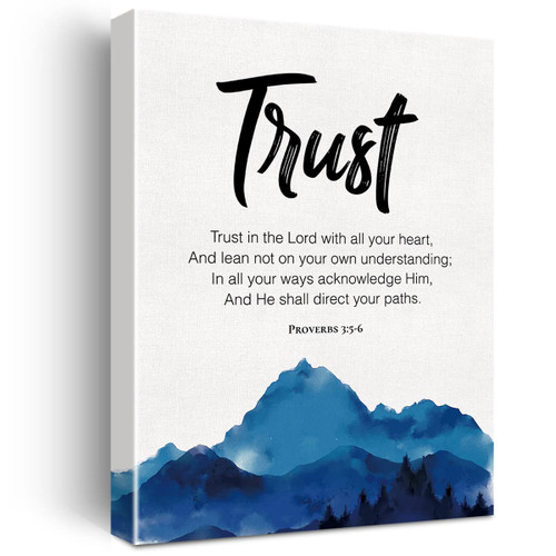 Christian Trust Canvas Wall Art Proverbs 3:5 Trust in the Lord with all Your Heart Canvas Print Positive Painting Religious Home Wall Decor Framed Baptism Gift 12x15 Inch