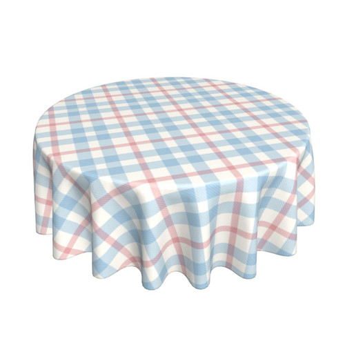 Round Tablecloth Blue-Pink-Plaid 60 Inch Polyester Table Cloth Table Cover for Dining Table,Parties,Camping