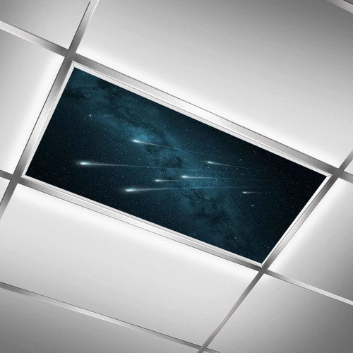 Meteor in The Night Sky,Dark Blue Black,Fluorescent Light Cover Insert,Light Filters for Ceiling Lights Classroom & Office-Ceiling Light Cover Skylight Film,24 x 48 in