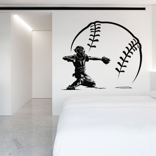BOEERLCNL Baseball Player Silhouette Wall Sticker Baseball Sports Sticker Family boy Bedroom Living Room Decoration Wall Painting, Black, 80x70cm