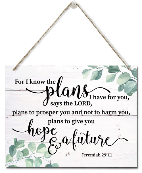 Bible Verse Printed Wood Plaque Sign Wall Hanging, Home Wall Decor For I Know the Plans I Have For You Scripture Rustic Hanging Wall Plaque Wood Signs, Jeremiah 29:11 Christian Sign